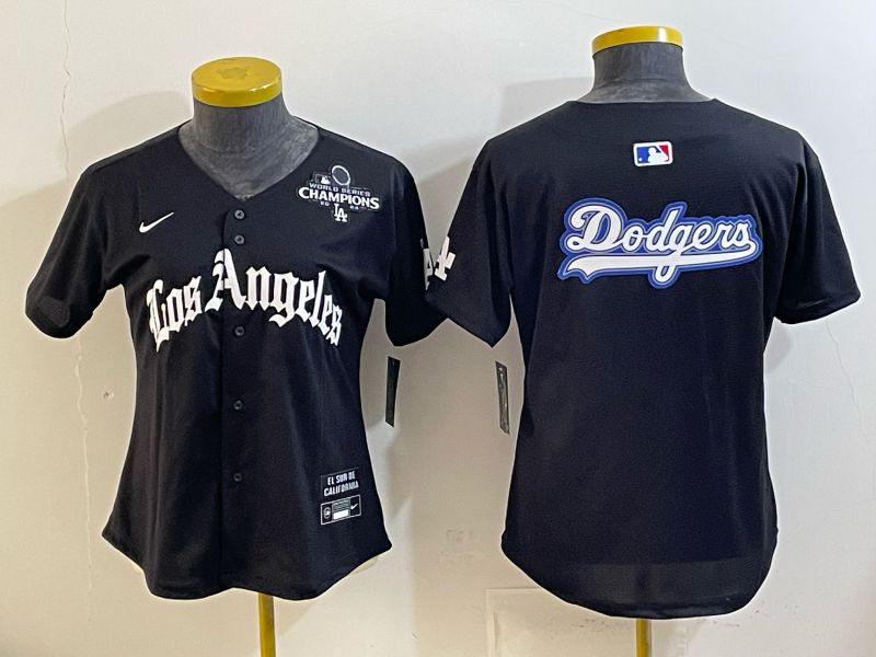Women 2026 Los Angeles Dodgers Blank Black Game Nike MLB Jersey style 0021->women mlb jersey->Women Jersey
